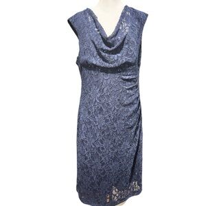 Lauren Ralph Lauren Lace Sheath Dress Sequins Cap Sleeves Navy Blue Plus 16